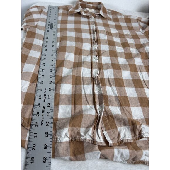 Maeve By Anthropologie Womens Tan White Gingham Button-Up Shirt Tunic Top Small - Picture 8 of 8